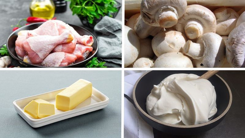 Nguyên liệu làm món gà nấm sốt kem