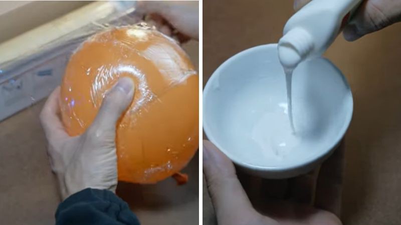 Dùng màng bọc thực phẩm để bọc quả bóng